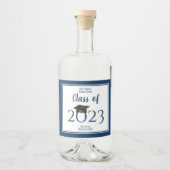 2023年ネイビーエレガントブルー卒業パーティーのクラス リキュールボトルラベル (正面)