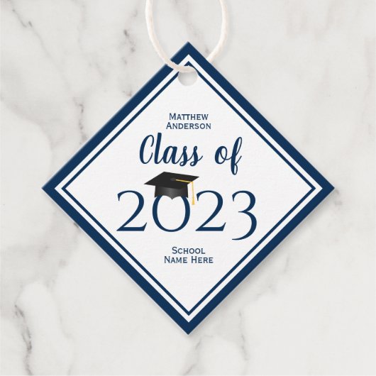2023年ネイビーシンプルルエレガント卒業式のクラス フェイバータグ (正面)