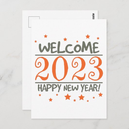 2023年ハッピーニューイヤーとカラフル文字 ポストカード (正面/裏面)