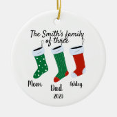 2023年パーソナライズされたの3つのクリスマス家族 セラミックオーナメント (正面)
