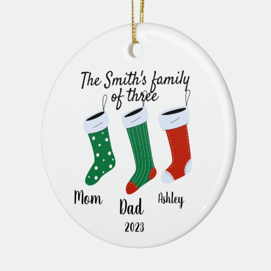 2023年パーソナライズされたの3つのクリスマス家族 セラミックオーナメント (左)