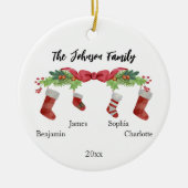 2023年パーソナライズされたの4年のクリスマス一家 セラミックオーナメント (正面)