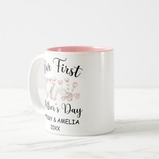 2023年パーソナライズされた初の母の日、名前をカスタムする ツートーンマグカップ (正面左)