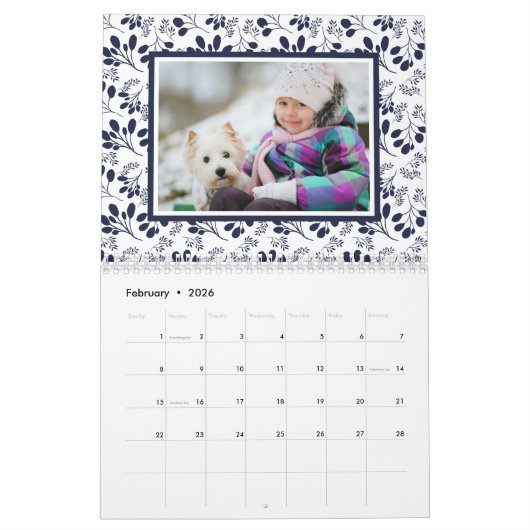2023年パーソナライズされた家族のフォトリーフパターン カレンダー (2月 2026)