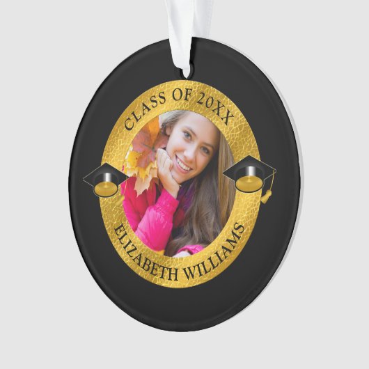 2023年ブラックのクラス |金ゴールド写真の画像 オーナメント (正面)