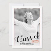 2023年モダンのスクリプトのコーラル縁ど写真のクラス 招待状 (正面)