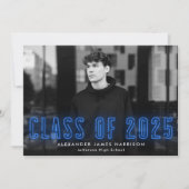 2023年モダンのブルーネオンクラス写真卒業 案内状 (正面)