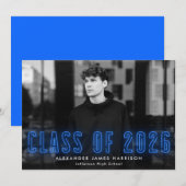2023年モダンのブルーネオンクラス写真卒業 案内状 (正面/裏面)
