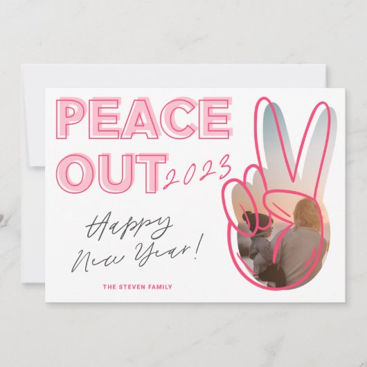 2023年モダンの平和ハッピーニューイヤー写真ピンク シーズンカード (正面)
