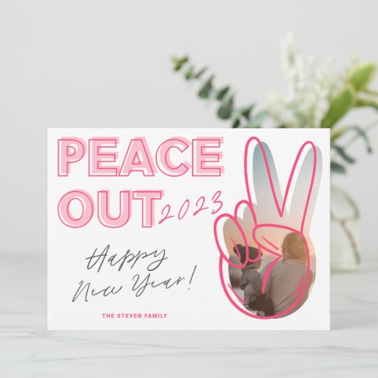 2023年モダンの平和ハッピーニューイヤー写真ピンク シーズンカード (スタンド正面)