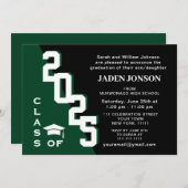 2023年モダングリーン・ブラック卒業パーティーのクラス 招待状 (正面/裏面)
