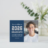 2023年モダンネイビー・グレイ写真卒業 インビテーションポストカード (スタンド正面)