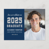 2023年モダンネイビー・グレイ写真卒業 インビテーションポストカード (正面)
