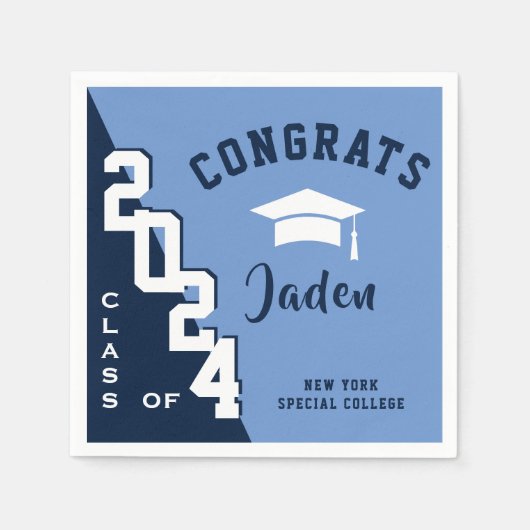 2023年モダンネイビー・ブルー卒業パーティーのクラス スタンダードカクテルナプキン (正面)