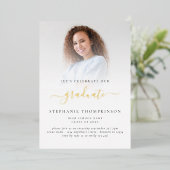 2023年モダン写真卒業パーティー金ゴールド実在 箔招待状 (立ち正面)