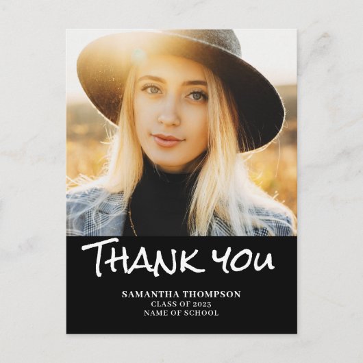 2023年モダン卒業写真ありがとうはがき ポストカード (正面)