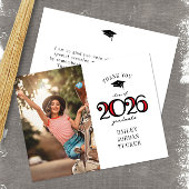 2023年モダン学色赤写真卒業 サンキューカード