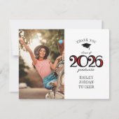 2023年モダン学色赤写真卒業 サンキューカード (正面)