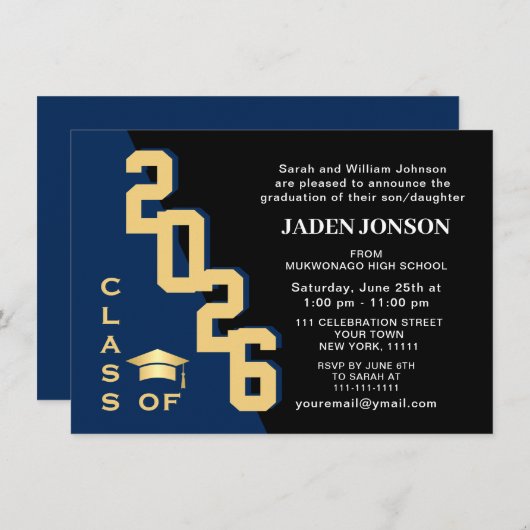 2023年モダン金海軍の卒業パーティーのクラス 招待状 (正面/裏面)