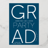 2023年モダン銀のネイビーブルーグラードパーティークラス 箔招待状 (正面)