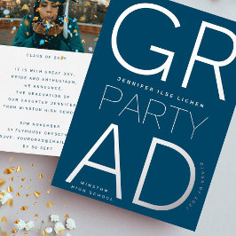 2023年モダン銀のネイビーブルーグラードパーティークラス 箔招待状