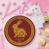 2023年中国のうさぎ赤金ゴールド9"おめでとう ペーパープレート (パーティー)