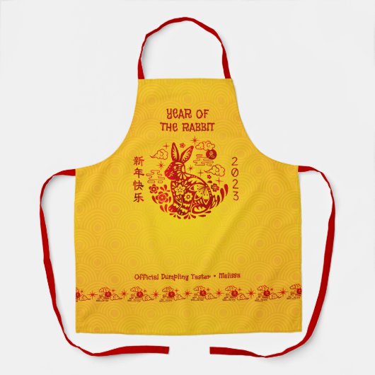2023年中国の初のラビットレッドフォイルイエローはっきりした エプロン (正面)