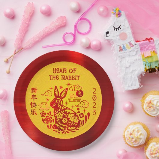 2023年中国の初のラビットレッドフォイルイエローはっきりした ペーパープレート (パーティー)