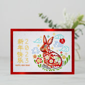 2023年中国の正月のペーパーカットのラバ実在ス金ゴールド 箔シーズンカード (立ち正面)