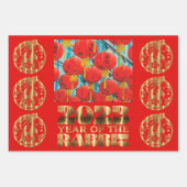 2023年兎 赤と金色の旧正月 ラッピングペーパーシート (正面2)