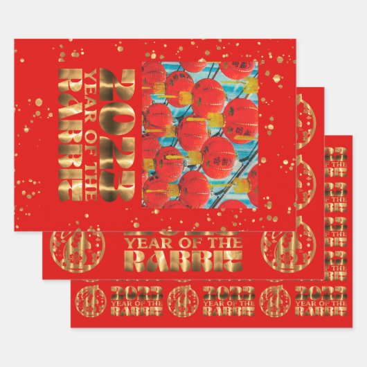 2023年兎 赤と金色の旧正月 ラッピングペーパーシート (セット)