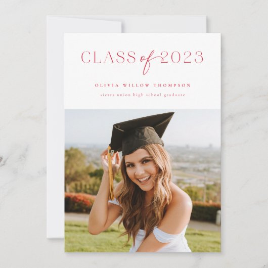 2023年写真卒業招待状赤 案内状 (正面)