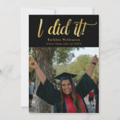 2023年卒業の金ゴールドはっきりしたスクリプトクラスをやった 案内状 (正面)