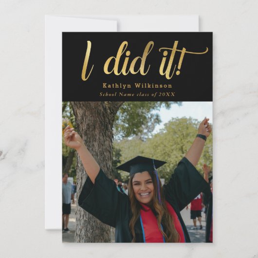 2023年卒業の金ゴールドはっきりしたスクリプトクラスをやった 案内状 (正面)