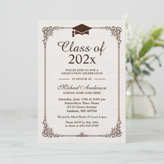 2023年卒業アイボリーリネンヴィンテージ枠 招待状 (スタンド正面)