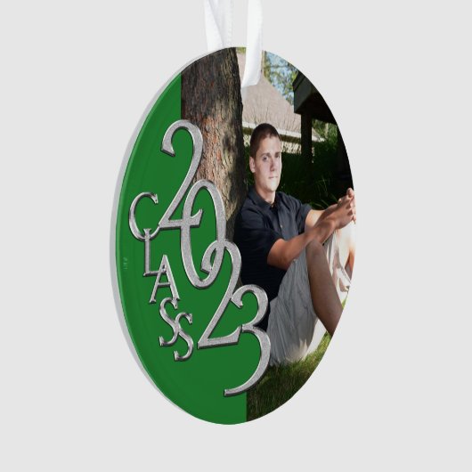 2023年卒業クラスの緑と銀の写真 オーナメント (正面)