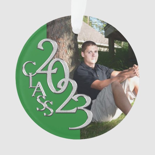 2023年卒業クラスの緑と銀の写真 オーナメント (正面)