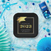 2023年卒業クラス黒金ゴールド パーソナライズされた ペーパープレート (パーティー)