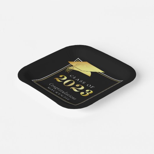 2023年卒業クラス黒金ゴールド パーソナライズされた ペーパープレート (傾斜あり)