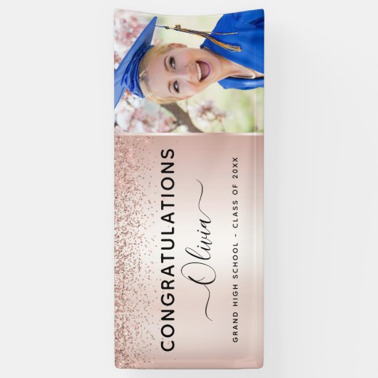 2023年卒業グリッターバラ金ゴールド赤面ピンク 横断幕 (縦)