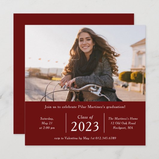 2023年卒業パーティーのタイムレスフォトクラス 招待状 (正面/裏面)