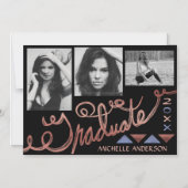 2023年卒業フェイクバラ金ゴールド文字写真コラージュ マグネット招待状 (正面)