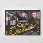 2023年卒業フェイク金ゴールドタイポグラフィ写真コラージュ マグネット招待状 (正面)