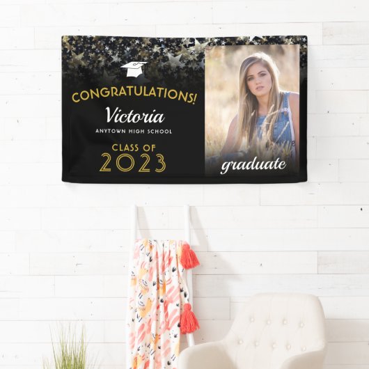 2023年卒業ブラックと金ゴールド写真 横断幕 (インサイチュ)