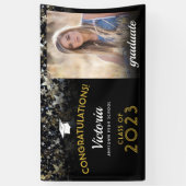 2023年卒業ブラックと金ゴールド写真 横断幕 (縦)