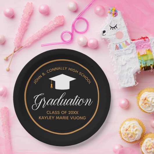 2023年卒業ブラック金ゴールドカスタムスクールパーティー ペーパープレート (パーティー)