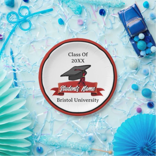 2023年卒業マルーンパーソナライズされたブラックのクラス ペーパープレート (パーティー)