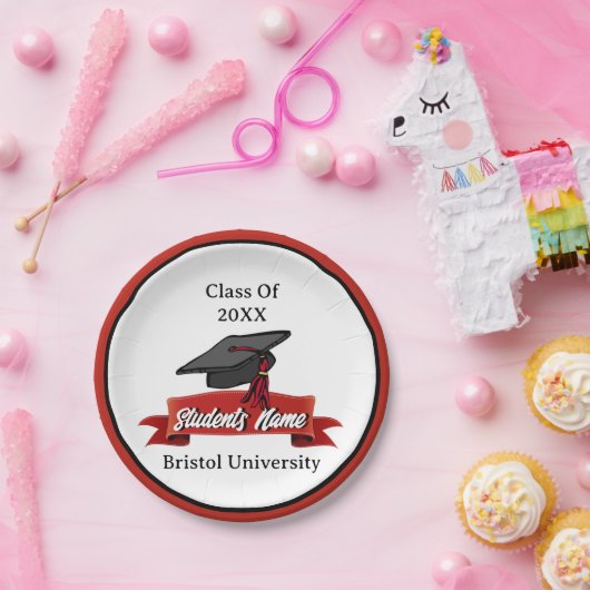 2023年卒業マルーンパーソナライズされたブラックのクラス ペーパープレート (パーティー)