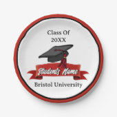 2023年卒業マルーンパーソナライズされたブラックのクラス ペーパープレート (正面)
