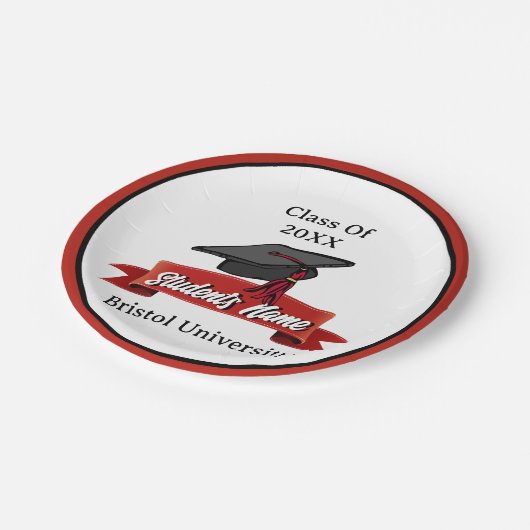 2023年卒業マルーンパーソナライズされたブラックのクラス ペーパープレート (アングル)